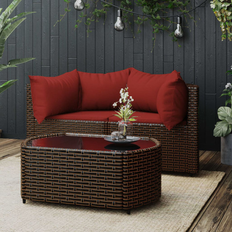 - Person Patio Conversation Set with Cushions, Brown, Red