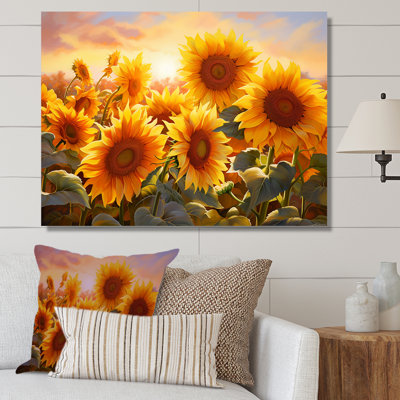 " Burning Sunset Sunflowers Field I " by Designart
