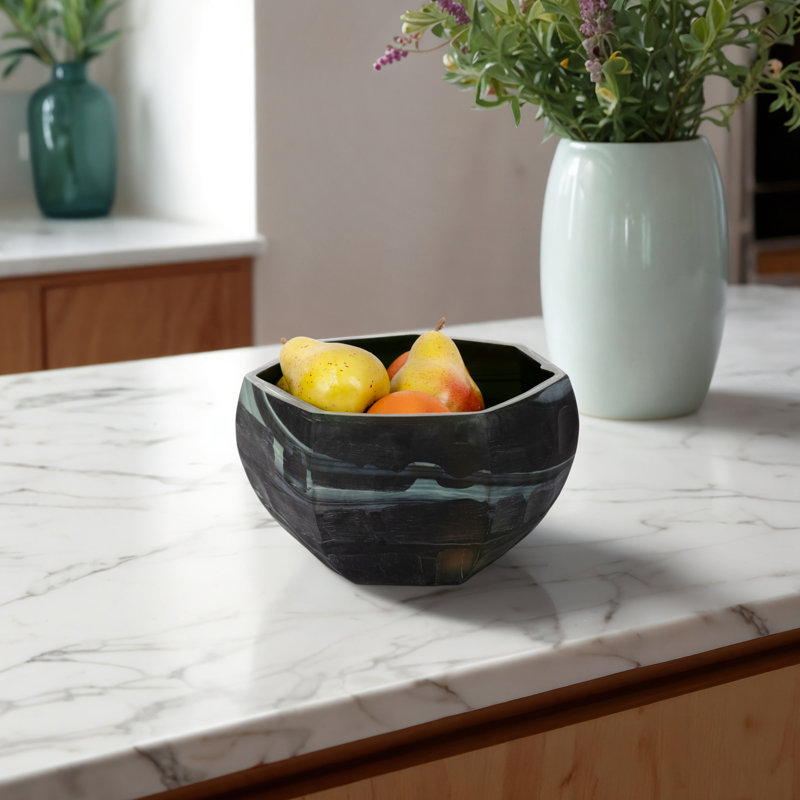Decorative Glass Bowl Swirled Pattern Modern Glam Style for Home Office Bedroom Living Room - 6" Green
