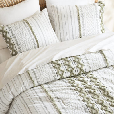 3 édredon en coton chenille double / grand, imprimé d'inspiration mondiale, et comprend des taies décoratives, des taies décoratives lavables à la machine incluses,