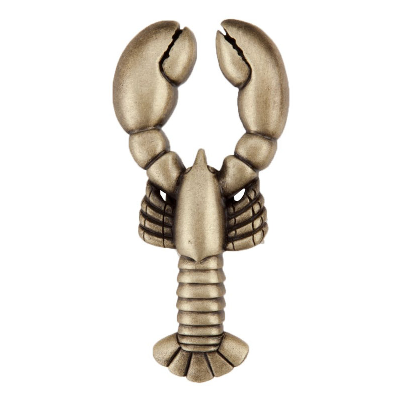 Antique Brass 2-Inch Lobster Cabinet Knob with Mounting Hardware