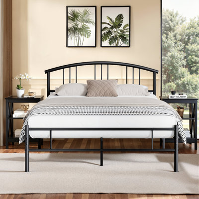 Full Metal Bed with 2 Black Nightstands – 3 Piece Modern Bedroom Set