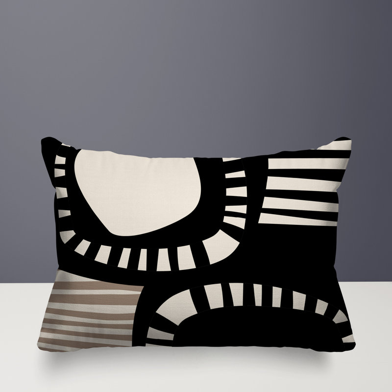 Coussin rectangulaire intérieur / extérieur Alika, Noir / blanc cassé, H 14 po x l 20 po