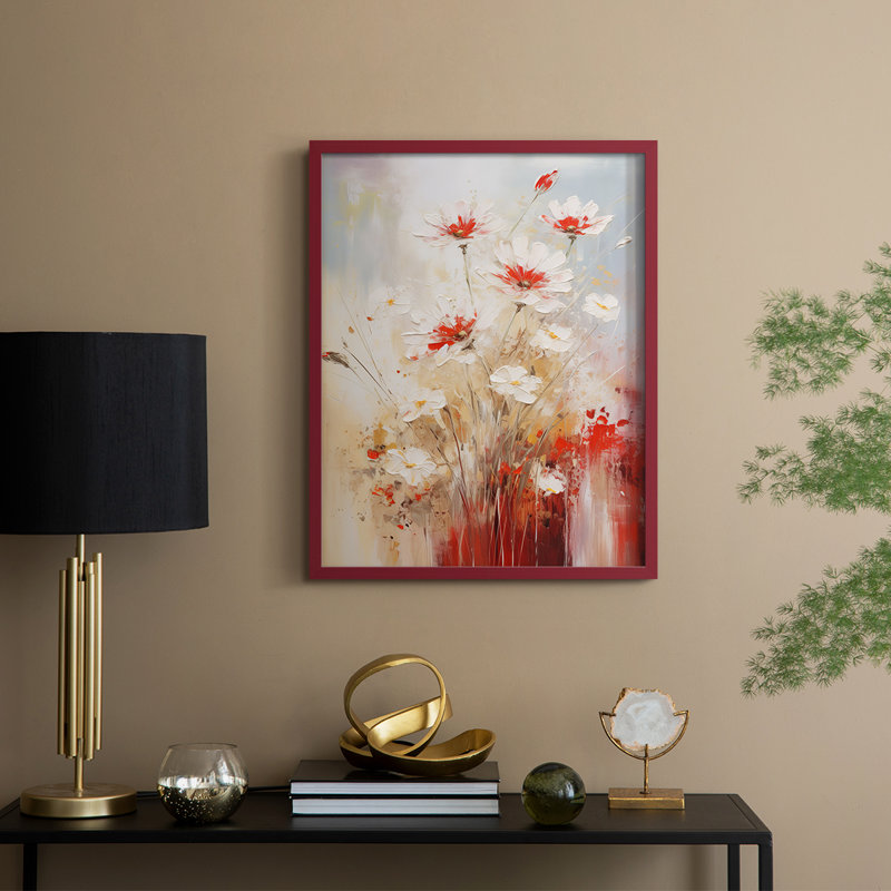 Série FLORAL CCXC III - Impression encadrée de qualité supérieure - Prêt à être accroché - Aucun clou requis, Rouge