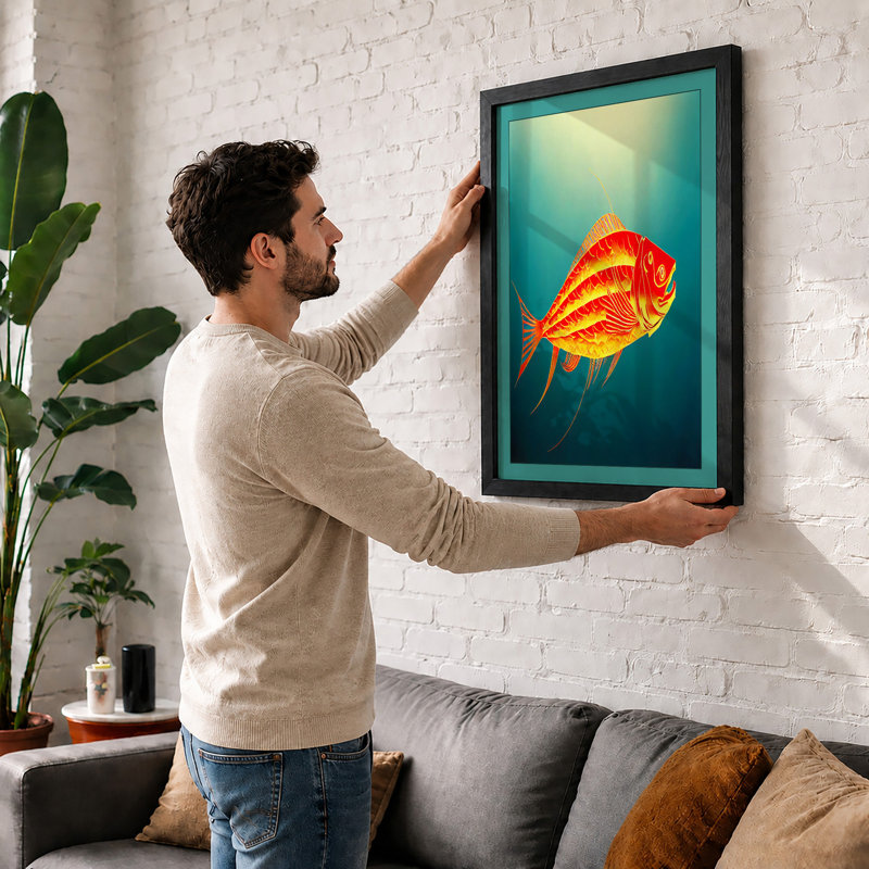 Ornamental Fish Modern 1 Piece Single Picture Frame Wall Art, A3 - 42.0 x 29.7 cm, Black