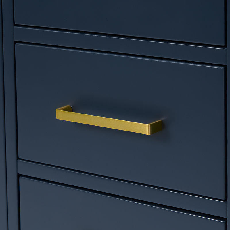 Cambridge 60'' W Single Bathroom Vanity Base, Midnight Blue, Satin Brass