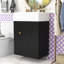 Meuble-lavabo compact avec lavabo en céramique, porte à losanges, tablette réglable et barre à serviettes intégrée-876579997