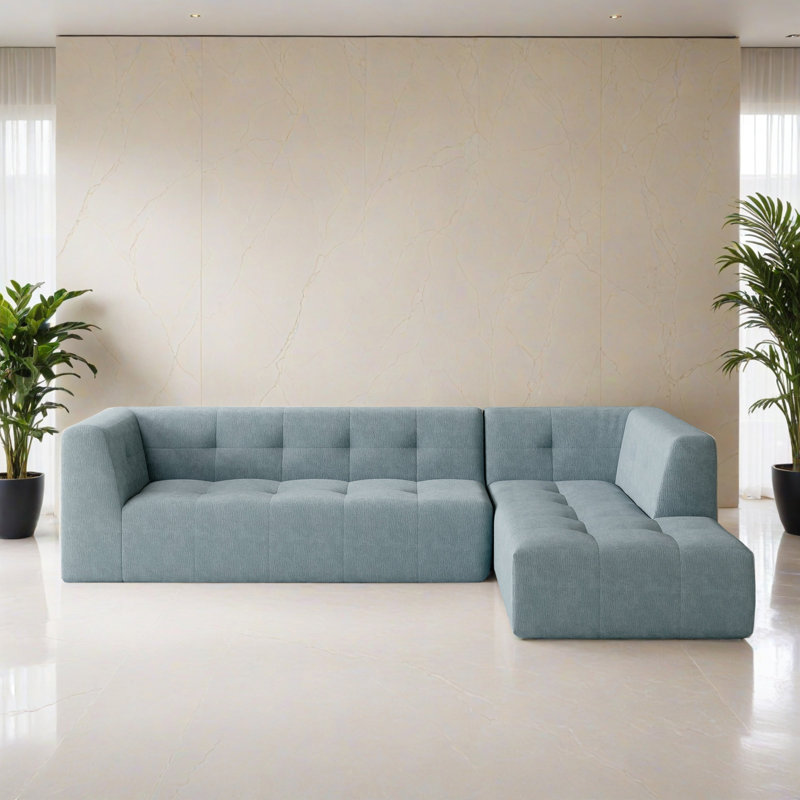 Canapé-lit modulaire 2 pièces pour salon, Chenille gris-bleu