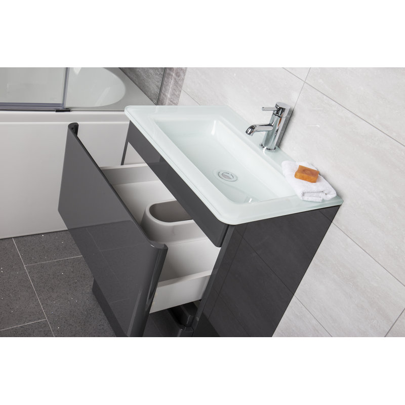 Bridge 595mm Single Bathroom Vanity with Integrated Resin Basin, White, Grey