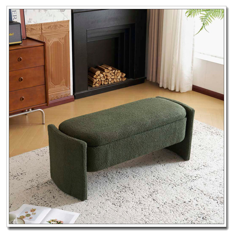 Banc de rangement rembourré Boucle, Vert foncé
