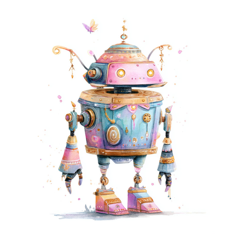 Illustration de robot fantaisiste avec technologie de couvre-lit, Grand lit