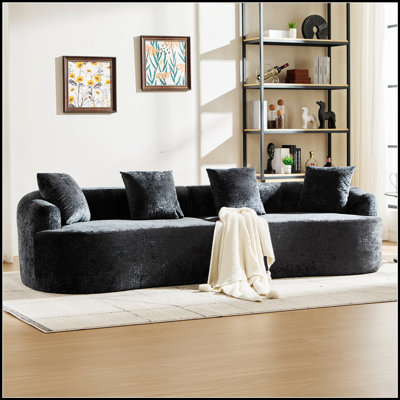 Curved Chenille Loveseat With 3 Pillows, Deep Seating For Small Apartments And Living Rooms, No Assembly Required