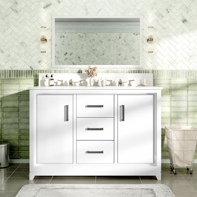 Ensemble de meuble-lavabo à double cuve avec plateau en marbre satiné 48 po Sataria