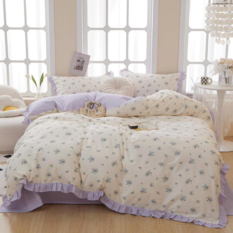 Microfiber Floral Print Comforter Set, Queen Comforter + 2 Pillowcases