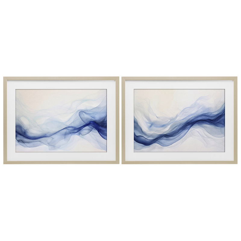 Dreamy Indigo Mist, ensemble de 2 impressions encadrées sous verre, design par Andrea Haase, H 14 po x l 20 po