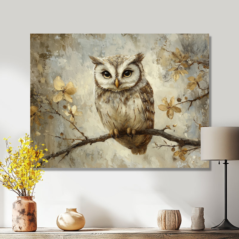 Gentle Owl In Winter - owl Wall Art Decor, 34" H x 44" W, Wrapped Canvas, Does Not Apply