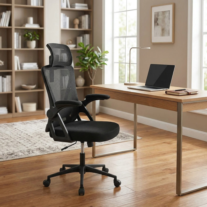 Fauteuil de bureau ergonomique respirant en filet avec support lombaire réglable et accoudoirs rembourrés pour bureau à domicile