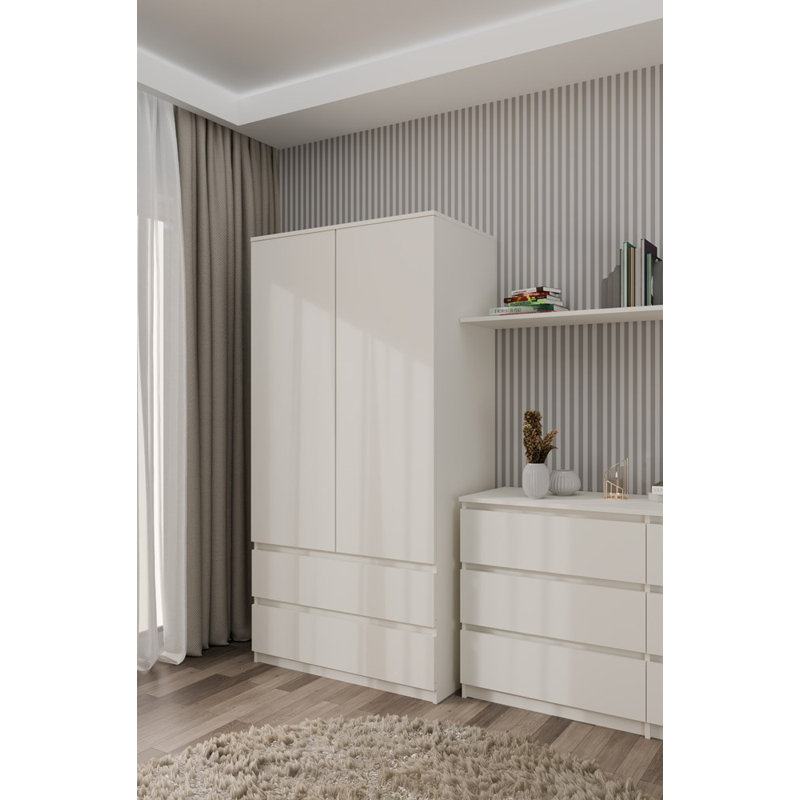 Jonathin 2 Door Solid + Manufactured Wood Wardrobe, Beige