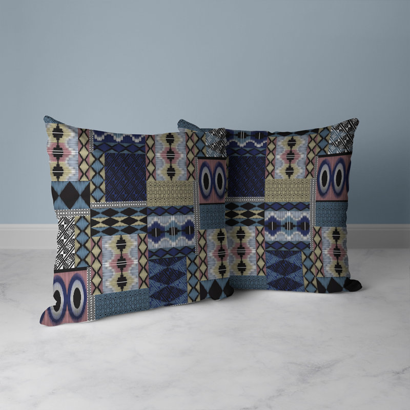 Coussin décoratif réversible Patchwork, H 18 po x l 18 po, Bleu / rose / patchwork Grullo