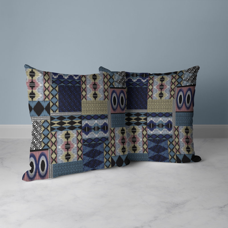 Patched Perfection Patchwork Outdoor Reversible Throw Pillow, 20"H x 20"W, Blue/Pink/Grullo Patchwork