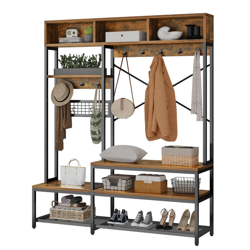 Tabbie 55" Farmhouse Entryway Freestanding Hall Tree Coat Rack with Bench and Shoe Storage for Living Room
