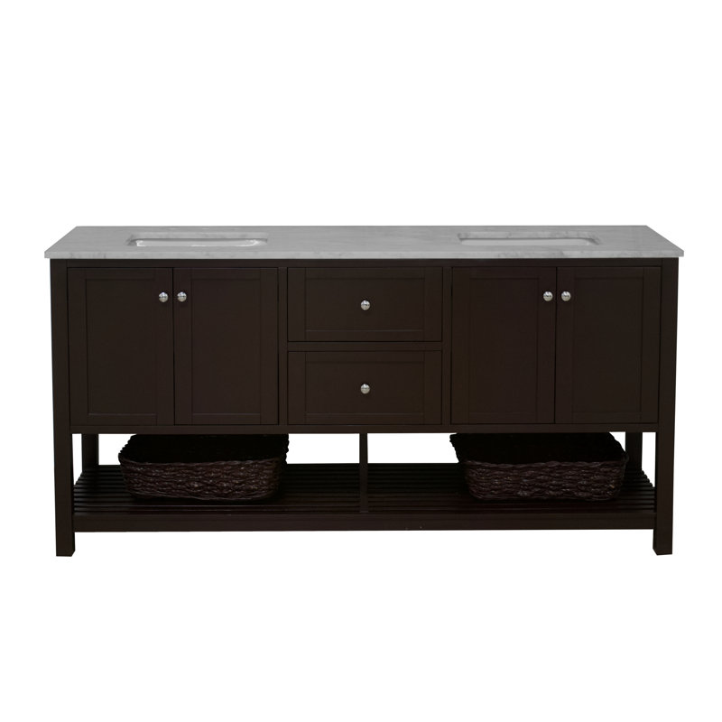Ensemble de meuble-lavabo double 72 po Binne, Chocolat, Marbre de Carrare