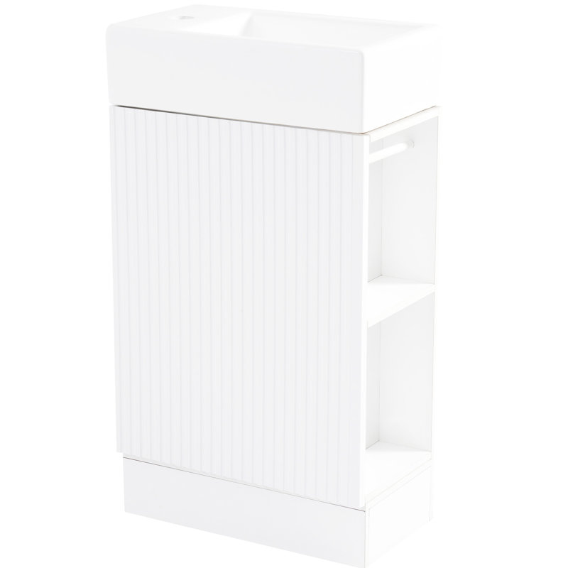 Meuble-lavabo moderne en céramique avec meuble-lavabo et armoire de rangement gris 18,6 po Macaire, Blanc