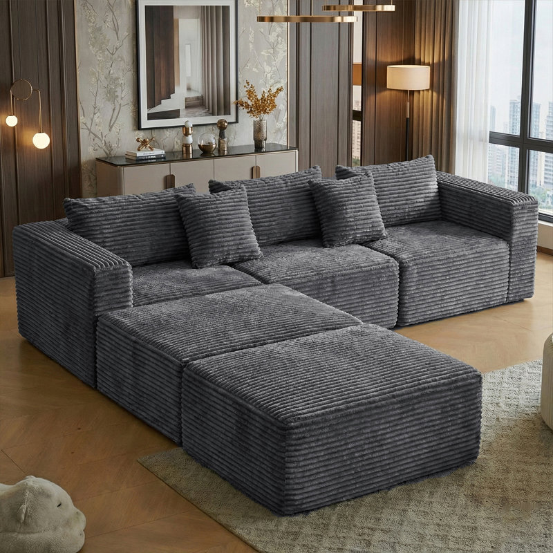 Boneless 110" Cloud Modular Sectional Sofa with 2 Ottomans | Modern Minimalist Upholstered U-Shaped Couch | Deep-Seat Corner Sofa for Living Room | No Assembly Required