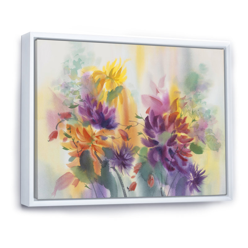 Dahlias - reproduction sur toile, H 8 po x l 12 po x P 1 po, Cadre flottant blanc