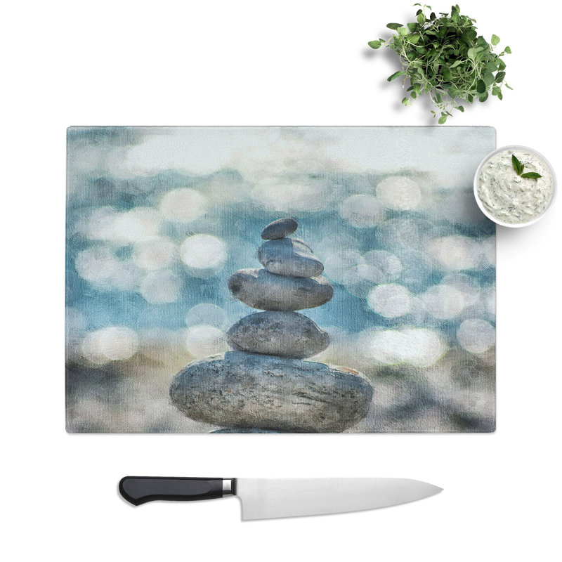 Tempered Glass Stacked Zen Stones Chopping Board, 28.5 cm x 39 cm