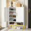 Armoire à chaussures à 2 portes, range-chaussures dissimulé à 7 niveaux en métal, armoire de rangement étroite moderne avec tablettes réglables