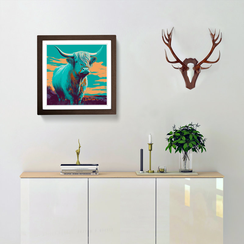 Highland Cow Pop - Single Picture Frame Print on Wood, Walnut