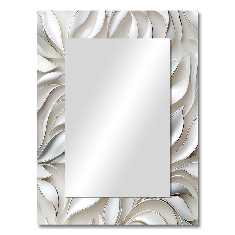 Abstract Silver And White Flowers Pattern - Floral Mirror Wall Decor, 32" x 24"