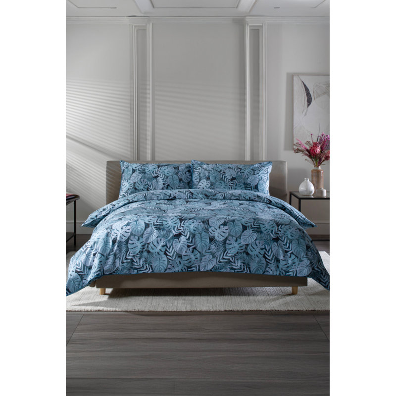 Japanese Tropical Garden Blue 100% Cotton Duvet Co Cotton Floral Duvet Cover Set with Pillowcases Included