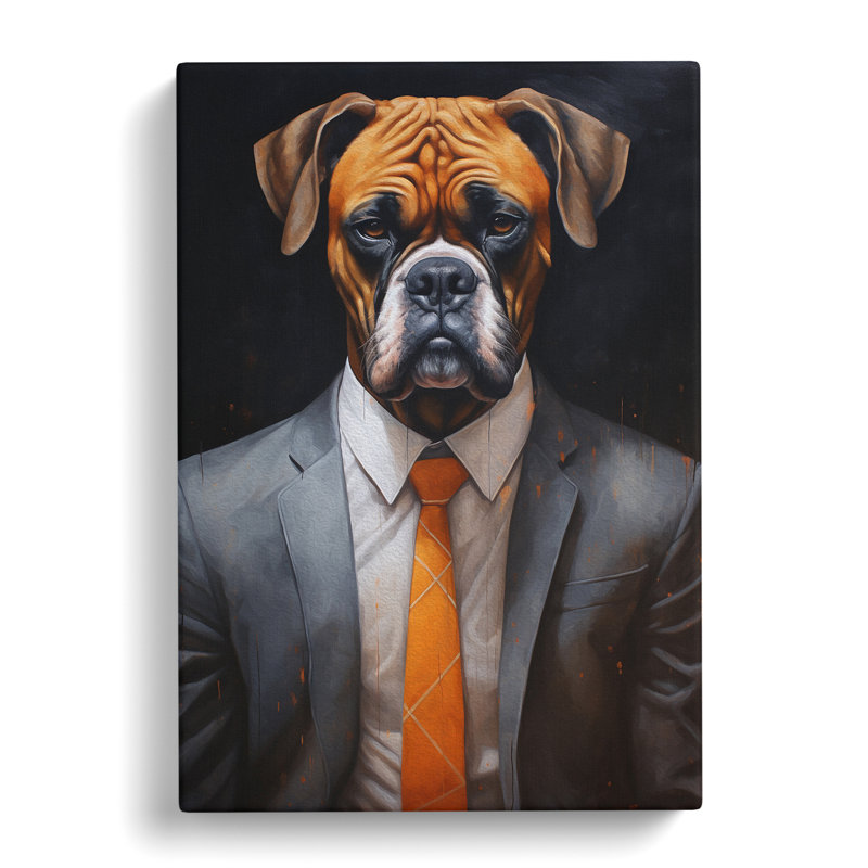 Boxer Dog in a Suit Painting No.4 - Wrapped Canvas, 60cm H x 40cm W x 3cm D