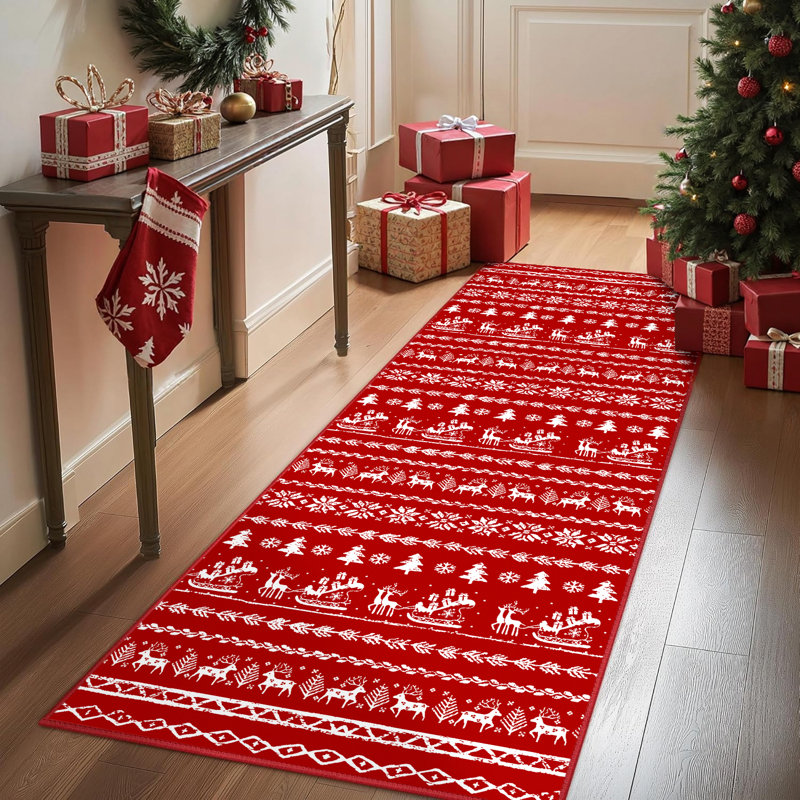 Christmas Decorative Area Rug Machine Washable Rug with Non-Slip Backing, Runner 2' x 8'