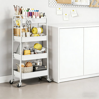 Chariot roulant en métal à 4 couches avec roues verrouillables - Solution de rangement multifonctionnelle pour la cuisine, la salle de bain, les bureaux et les cosmétiques - Assemblage facile, conception à grande capacité
