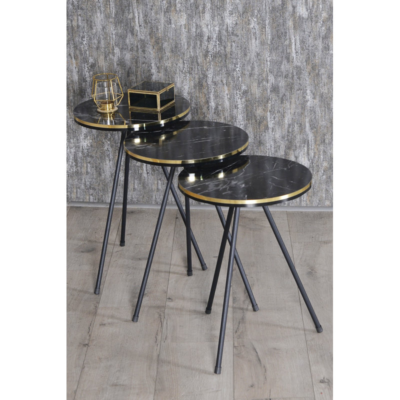 Mordecai Living Room Table Set, Black Marble