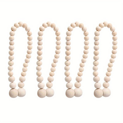 4 Pack Boho Window Curtain Holdbacks Wood Bead Curtain Tie Backs for Bedroom Decor