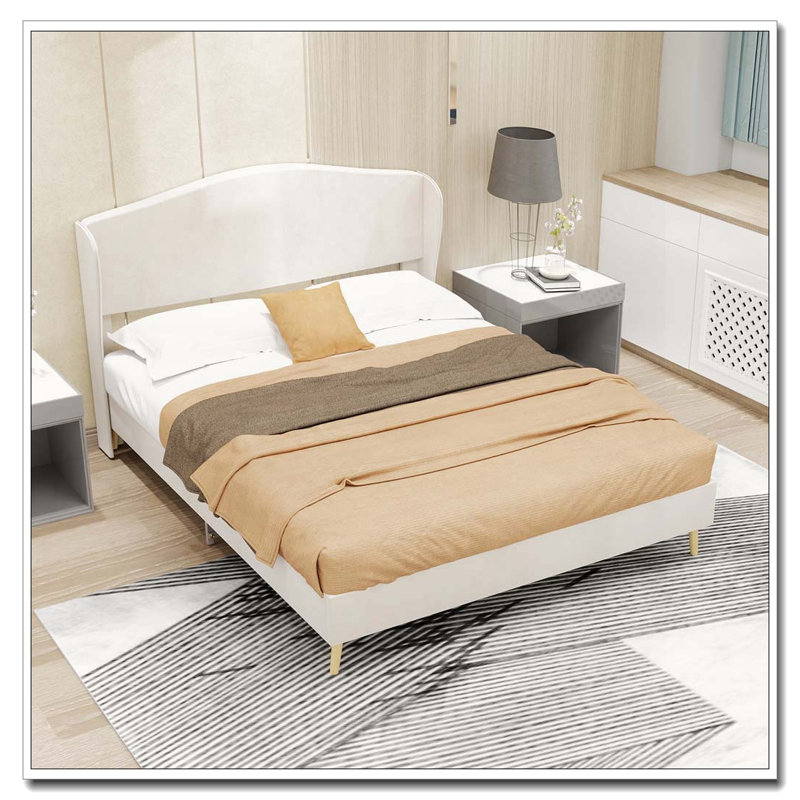 Lit tapissier en velours, Beige, Lit double