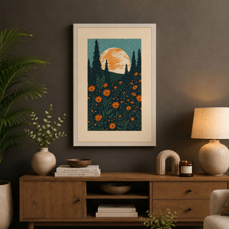 Golden Sun Over Wildflowers Botanical - Wrapped Canvas, 18x12 - 45.7 x 30.5 cm, White Border