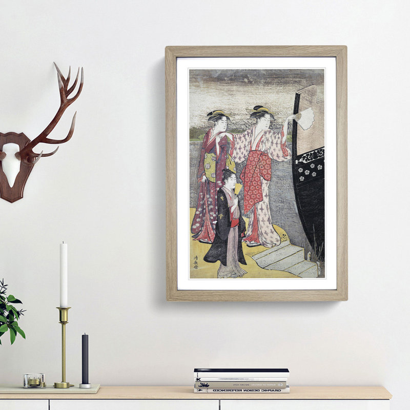 Disembarking from the Boat by Torii Kiyonaga - Picture Frame Painting Print, Oak Framed, 48cm H x 36cm W x 2cm D