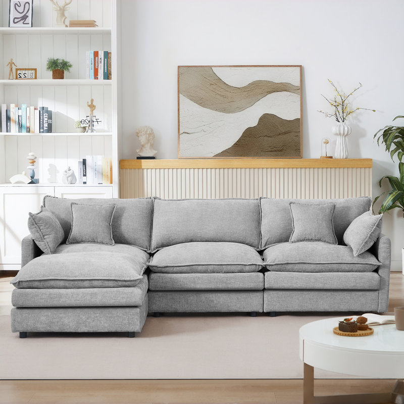 Canapé modulaire en forme de L 102 po, canapé en chenille, 3 places avec repose-pieds mobile (gris), Gris