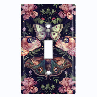 Metal Light Switch Plate Cover; US Standard Size 1 Gang Toggle - Floral Butterfly Foliage