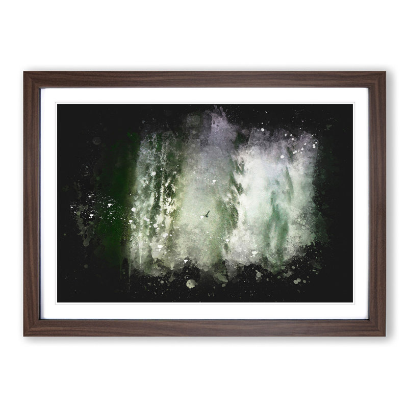 Bird Flying By The Waterfall - Single Picture Frame Print on MDF, Walnut, 33cm H x 45cm W x 2cm D