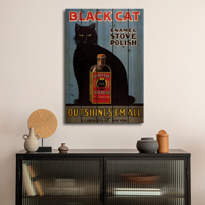 Reproduction d'art en bois sur bois - Publicité de magazine émaillé de chat noir des années 1920 par The publicité archives