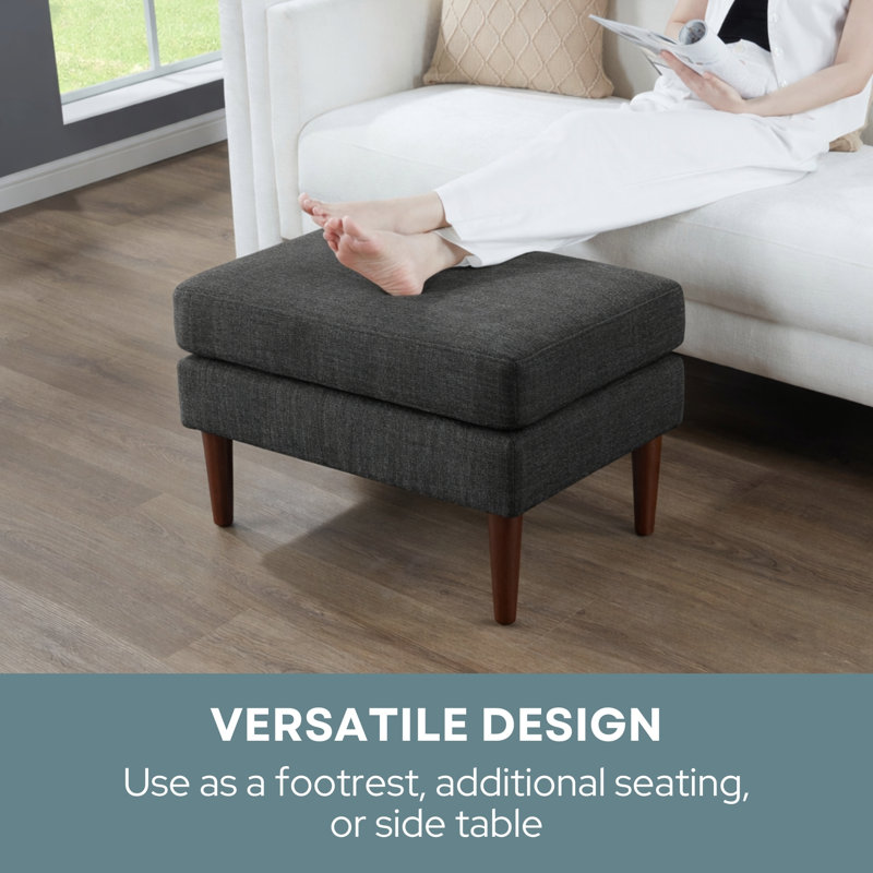 Corwith Upholstered Ottoman, Dark Charcoal Gray Fabric/Natural