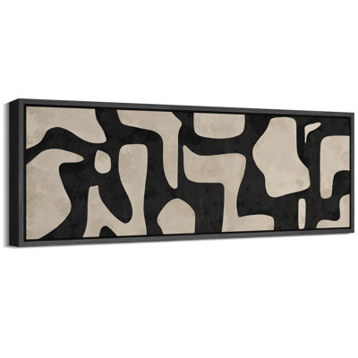 Geometric Line "Abstract Brown Black Wabi Sabi Minimalist Extra Large Framed Artwork Wall Pictures