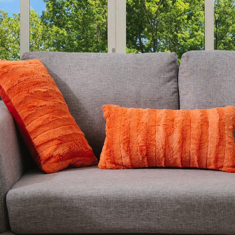 Housse et coussin rectangulaire imitation fourrure Swampscott, rouille