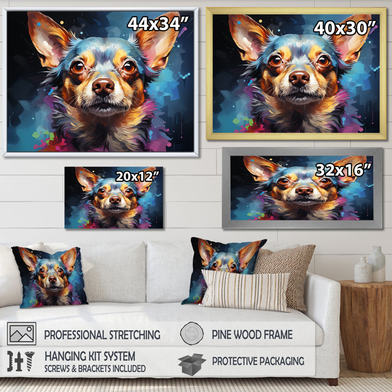 Chihuahua chic - décoration murale chien, L 20 po x H 12 po x P 1 po, Toile tendue